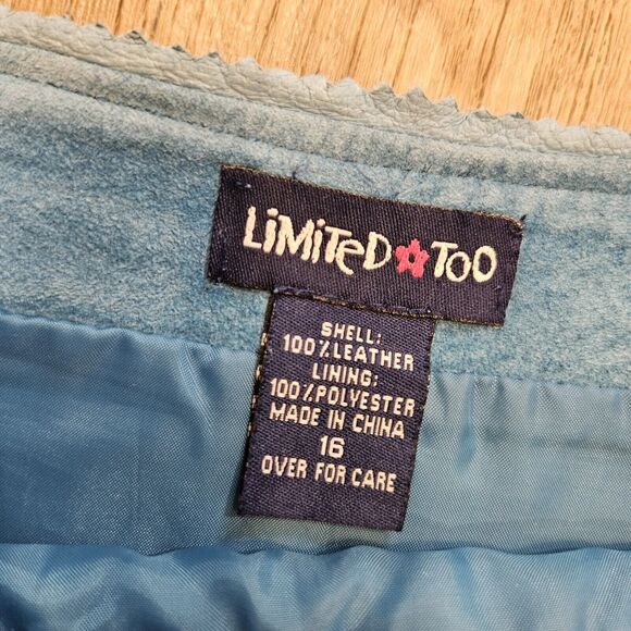 Vtg Y2K Limited Too Suede Skirt Girls 16/Womens 29 Blue Patchwork Western Boho - Picture 6 of 8